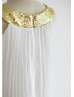 Gold Sequin Collar Ivory Pleated Chiffon Tea Length Flower Girl Dress